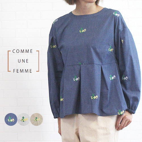 コムアンファム comme une femme 556736 お花の刺繍が可愛いデザインブラウス  レディース 女性 秋 春