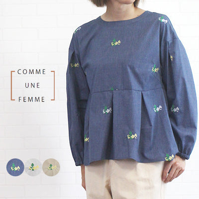 コムアンファム comme une femme 556736 お花の刺繍が可愛いデザインブラウス  レディース 女性 秋 春