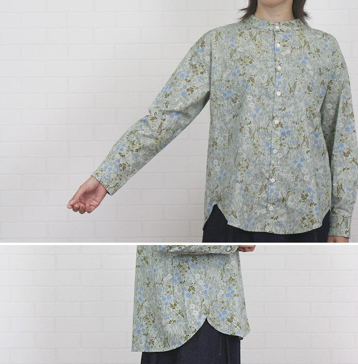 NARU ナル 650912 リバティ ローン バンドカラー ワイドシャツ