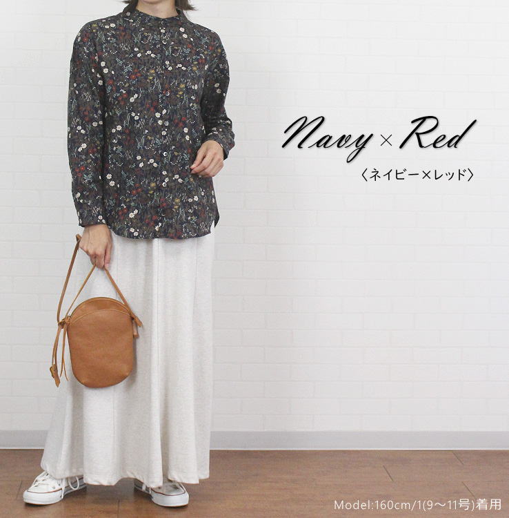NARU ナル 650912 リバティ ローン バンドカラー ワイドシャツ