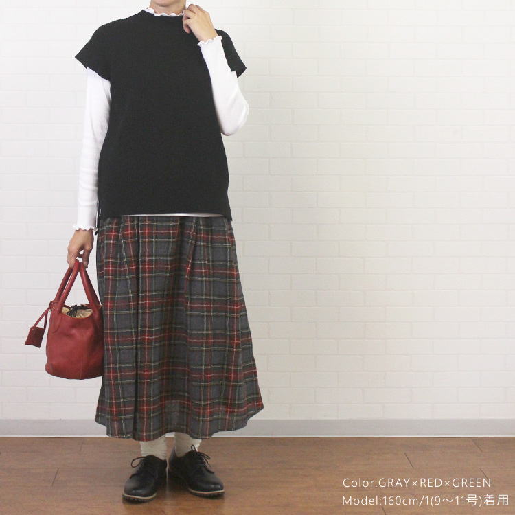 NARU ナル 652813 日本製 ウールガーゼ チェック フレア スカート